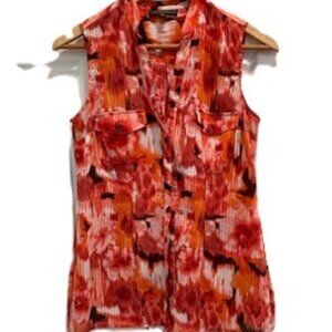 Elementz Sleeveless Button-Front Peach/Pink/Brown Blouse, Size Small